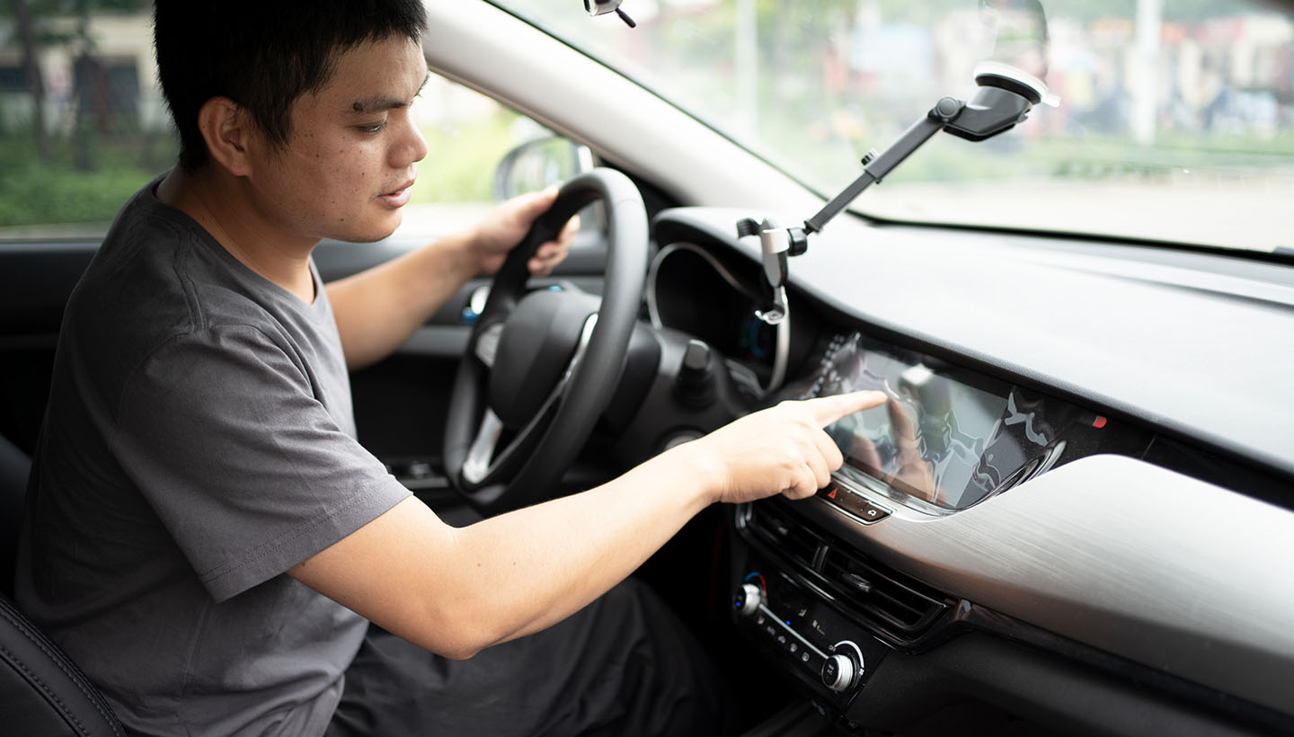 home inspector driving in car