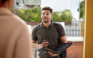 A new home inspector meeting a client at their front door