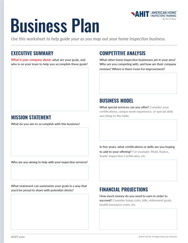 AHIT home inspection business plan